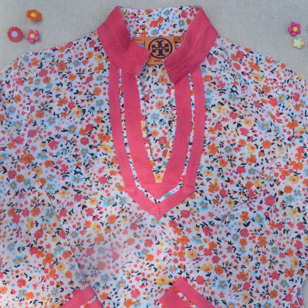 Tory Burch tunic with banding on tissue soft cotton floral - Size M